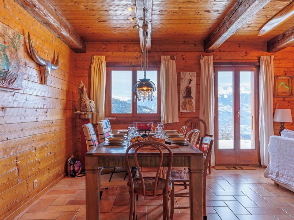 Furniture, Wood, Interior Design, Table, Home, Ceiling, Hardwood, Dining Room, Wood Stain, Log Cabin