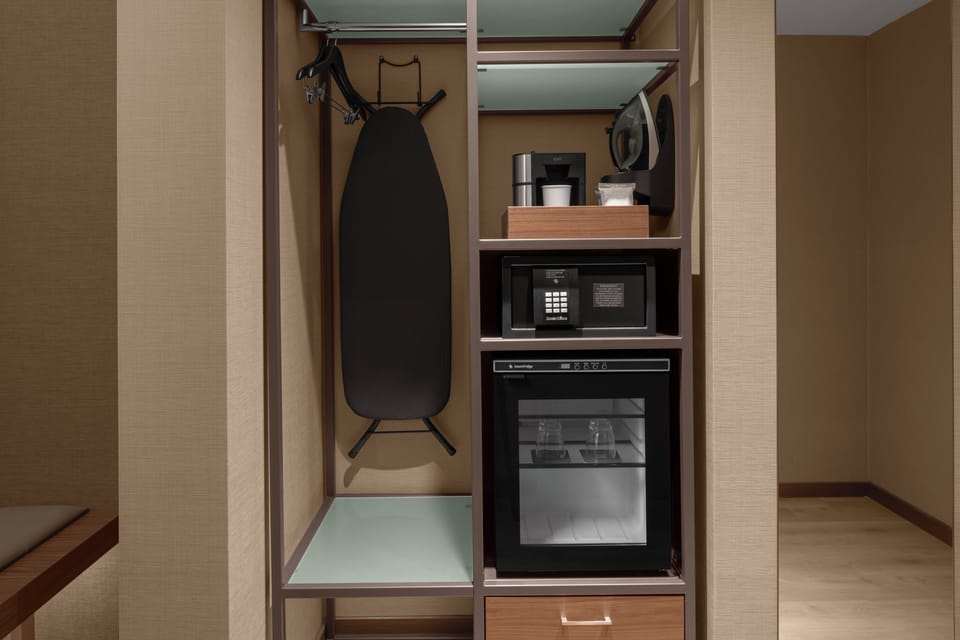 In-room safe, desk, laptop workspace, iron/ironing board