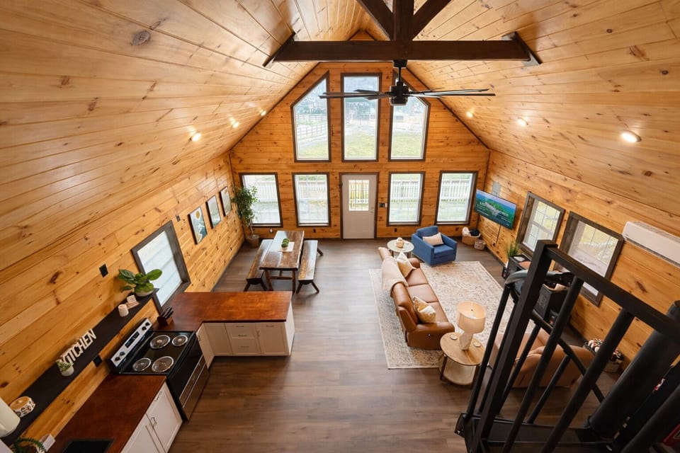 Large vaulted ceilings- open concept to kitchen and living space
