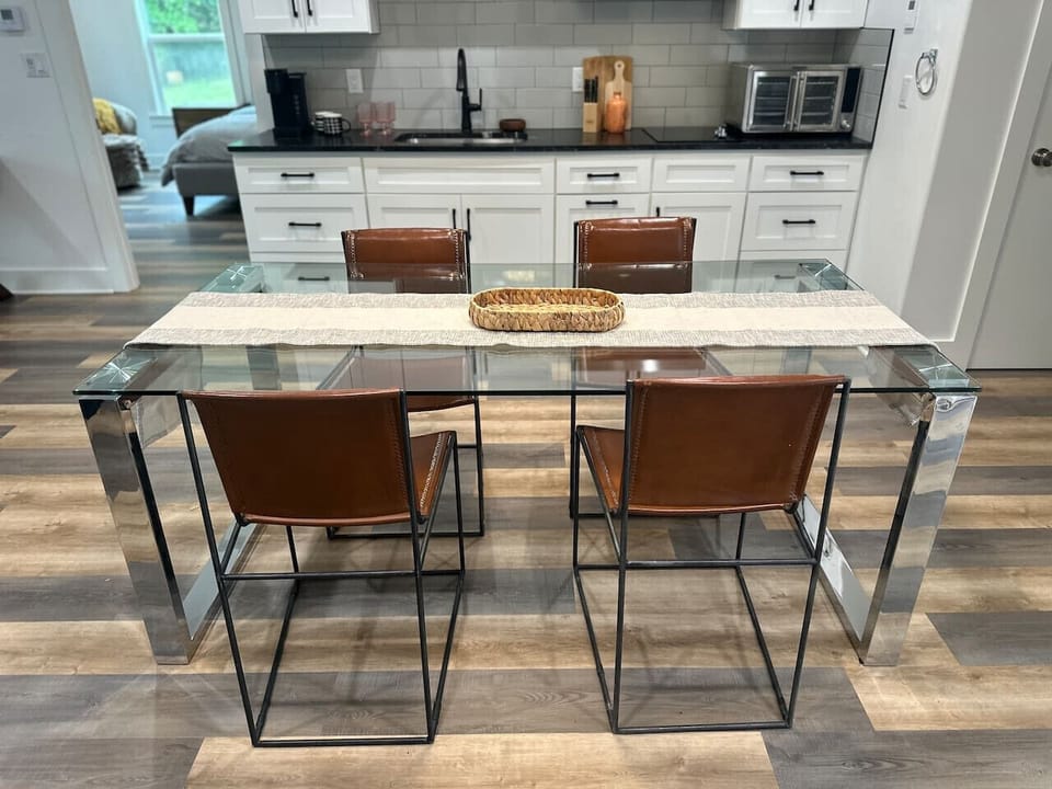 Modern dining area located int the heart of the cabin.