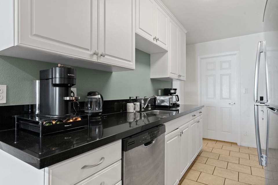Start your morning right with our Nespresso machine and fully stocked kitchen.