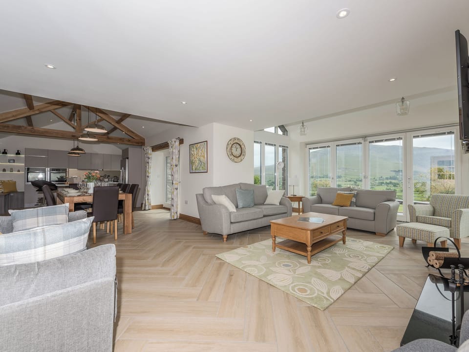 Open plan living space with wood burner | The Hoggest - The Hoggest, Threlkeld, near Keswick