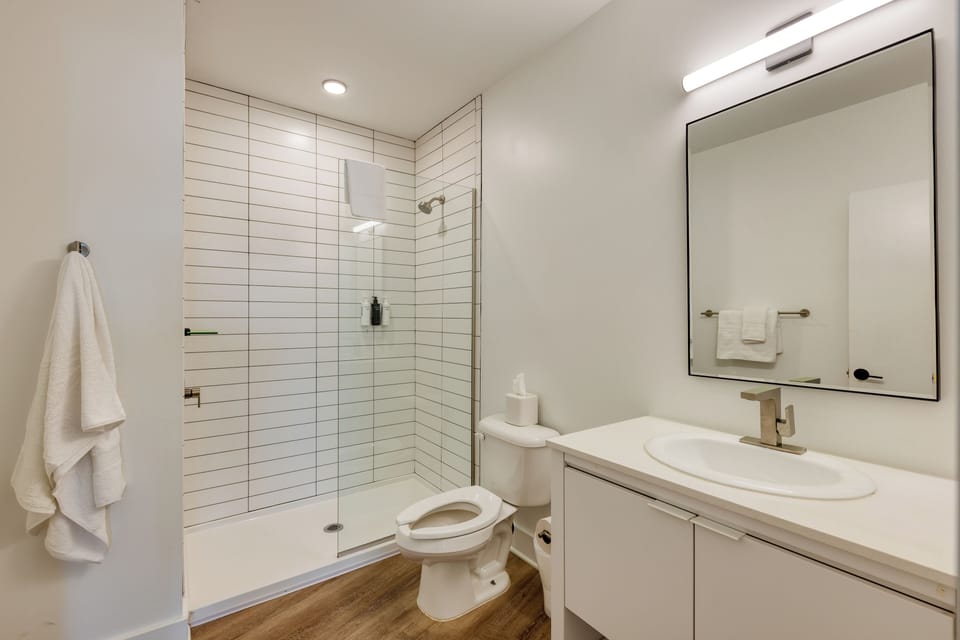 Primary bedroom's ensuite features a shower.