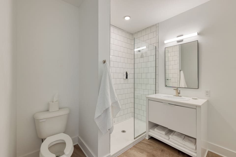 Modern and sleek bathroom.