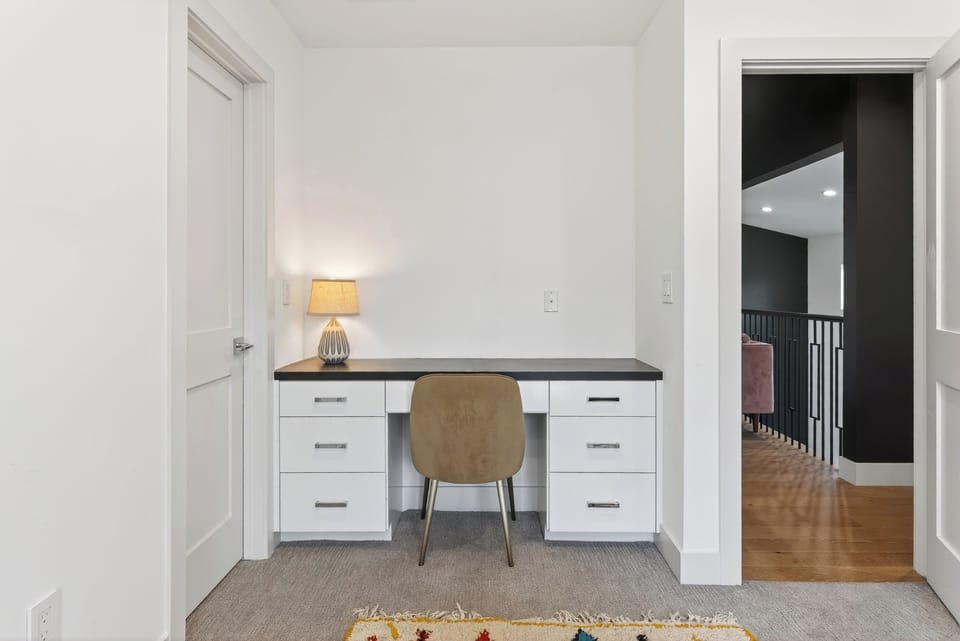 Bedroom 4 features a twin-over-queen bunk bed and a desk.