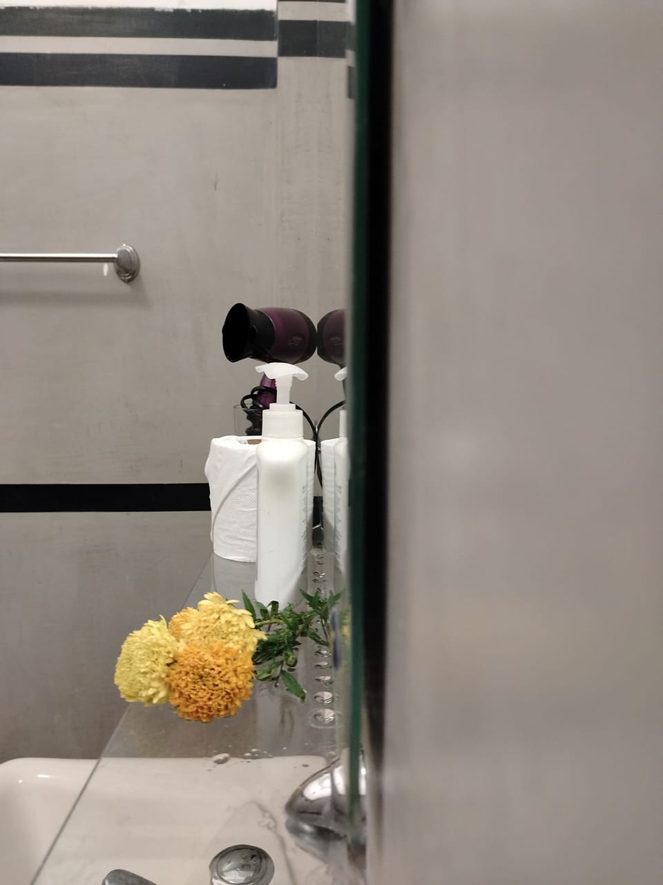 Shower, towels, soap, toilet paper