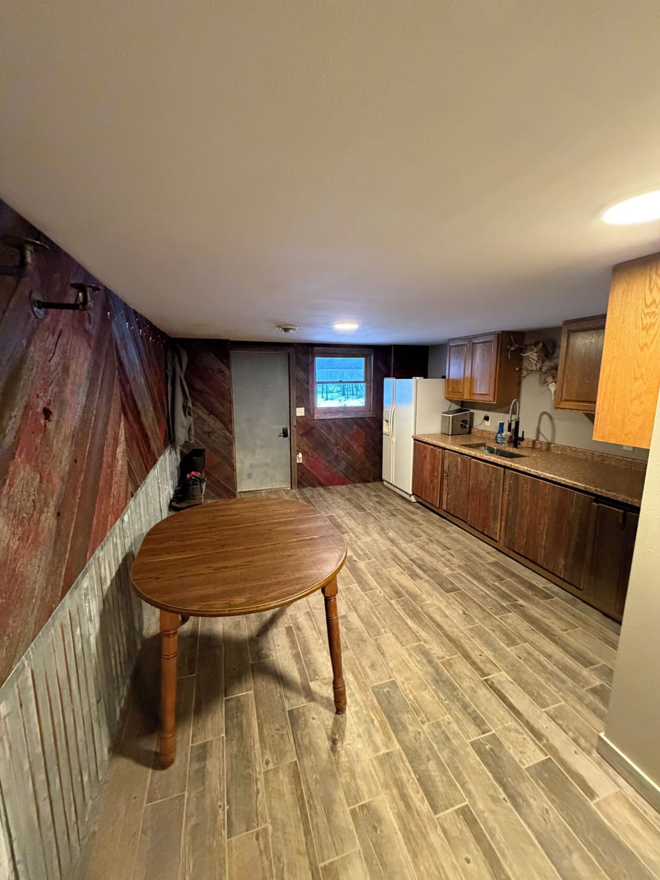 Walkout basement with a kitchenette.
