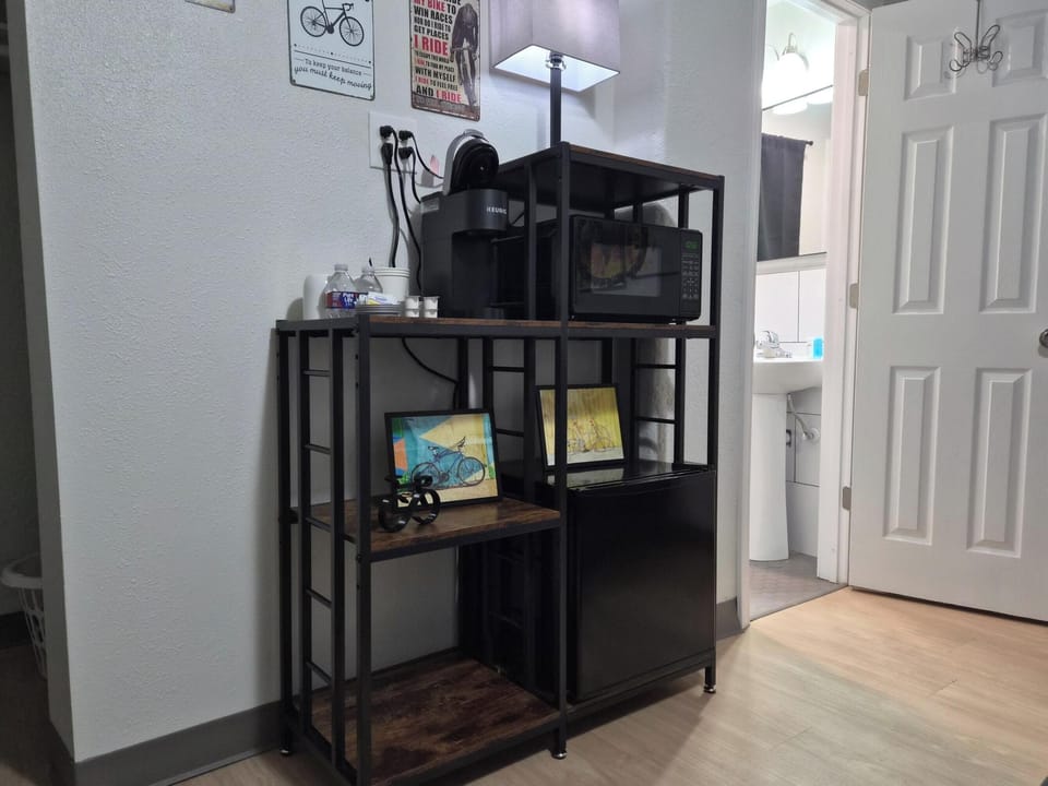 microwave, minifridge, coffee