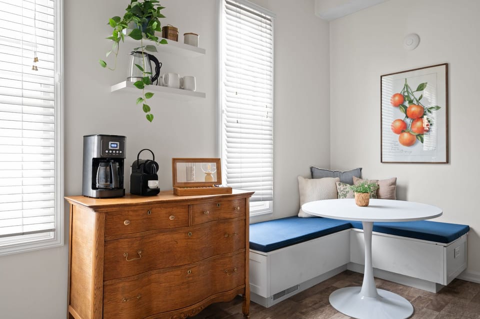 Settle into the sunny breakfast nook and plan the day.