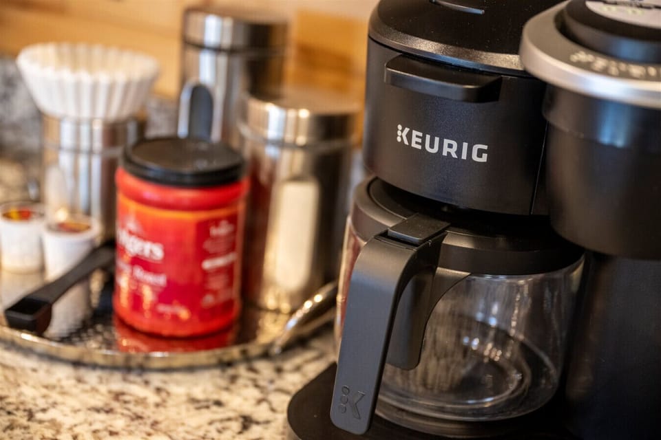 Start your mornings right with a fresh cup from the Keurig coffee station. Everything you need is within reach for quiet sunrise moments before the day begins.