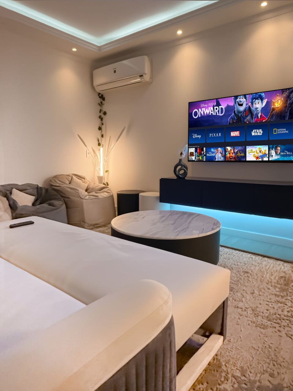 Game Room TV, Sofas, Coffee Table, PS5, Hammock