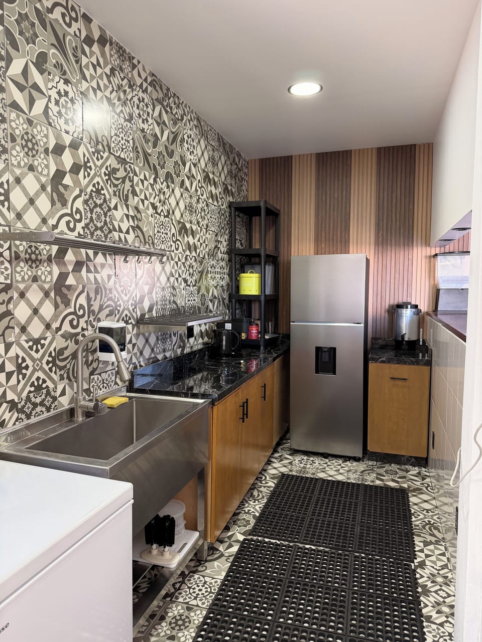 Fridge, microwave, cookware/dishes/utensils