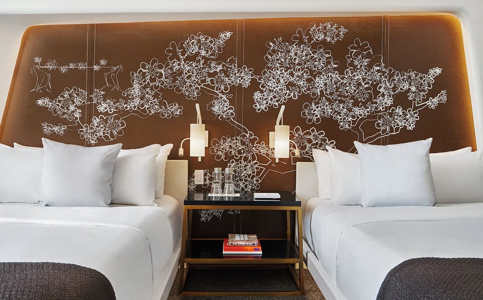Admire the artful headboard glow while you drift to sleep.