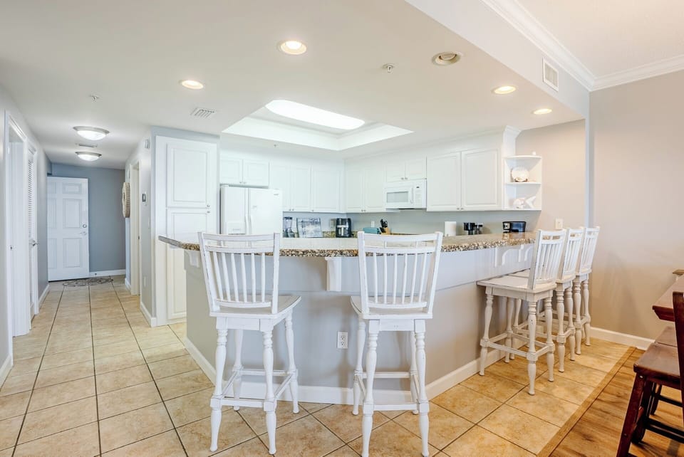 Large kitchen with bar seating