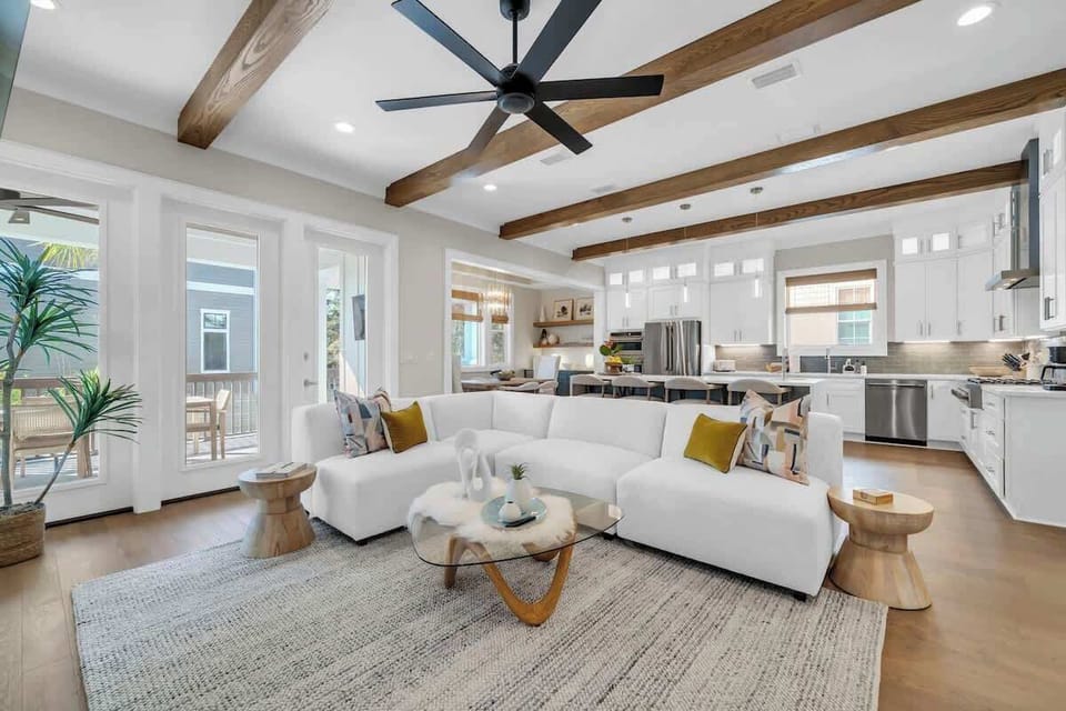 Large open living and dining space