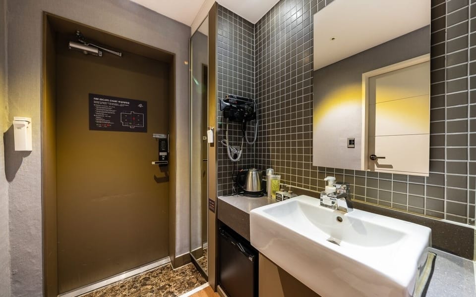 Twin Room | Bathroom | Shower, hair dryer, towels, soap