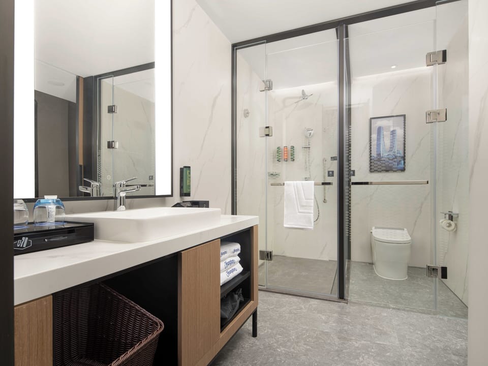 Business Twin Room, City View | Bathroom | Separate tub and shower, hair dryer, slippers, towels