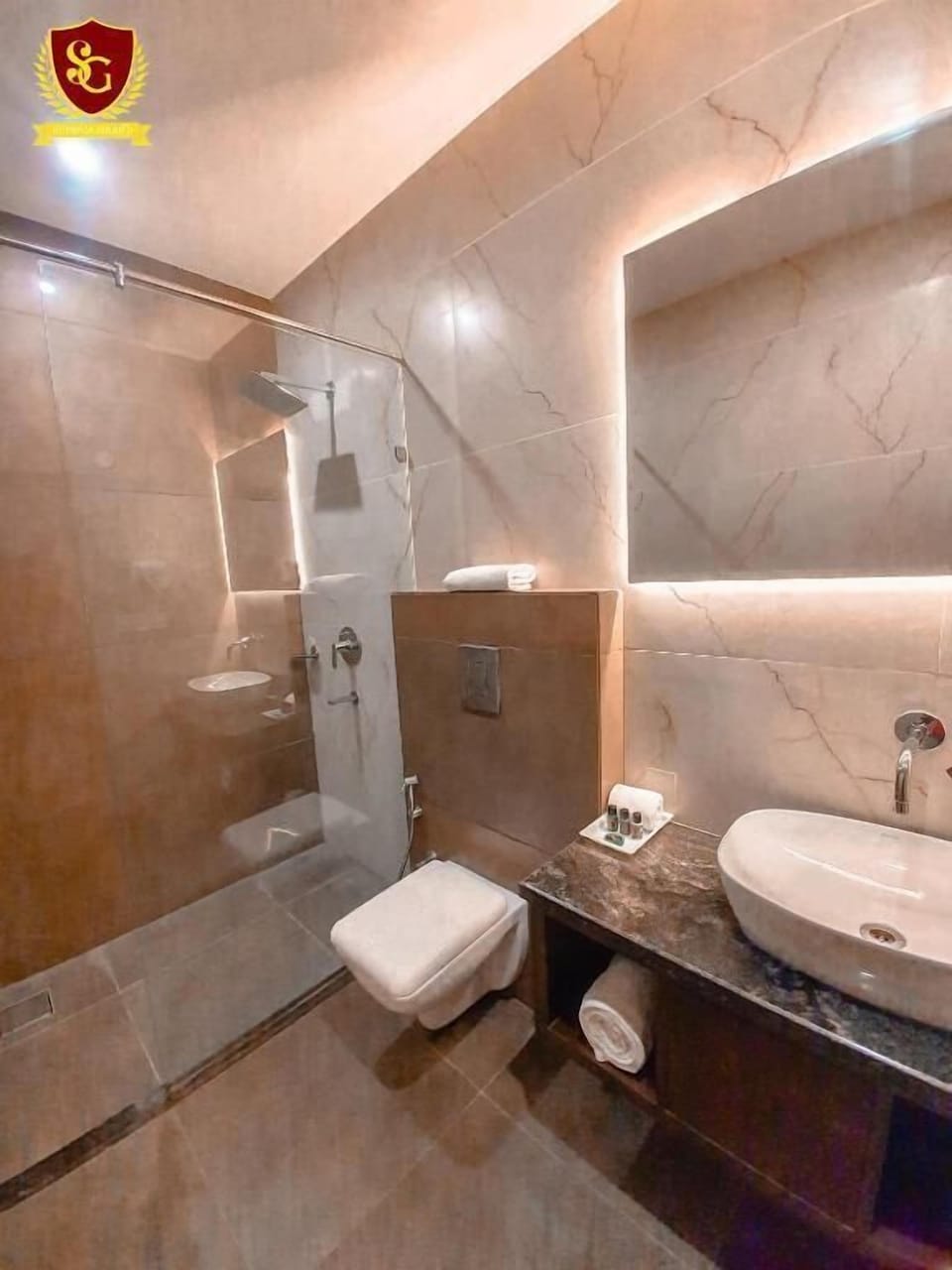 Shower, free toiletries, hair dryer, slippers