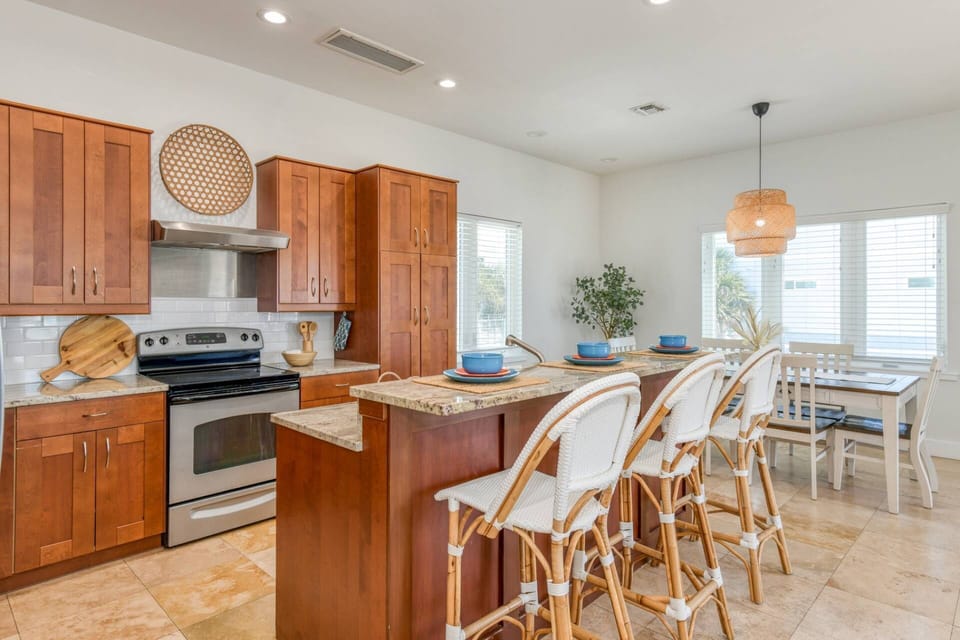Enjoy meals at the counter with seating for three.
