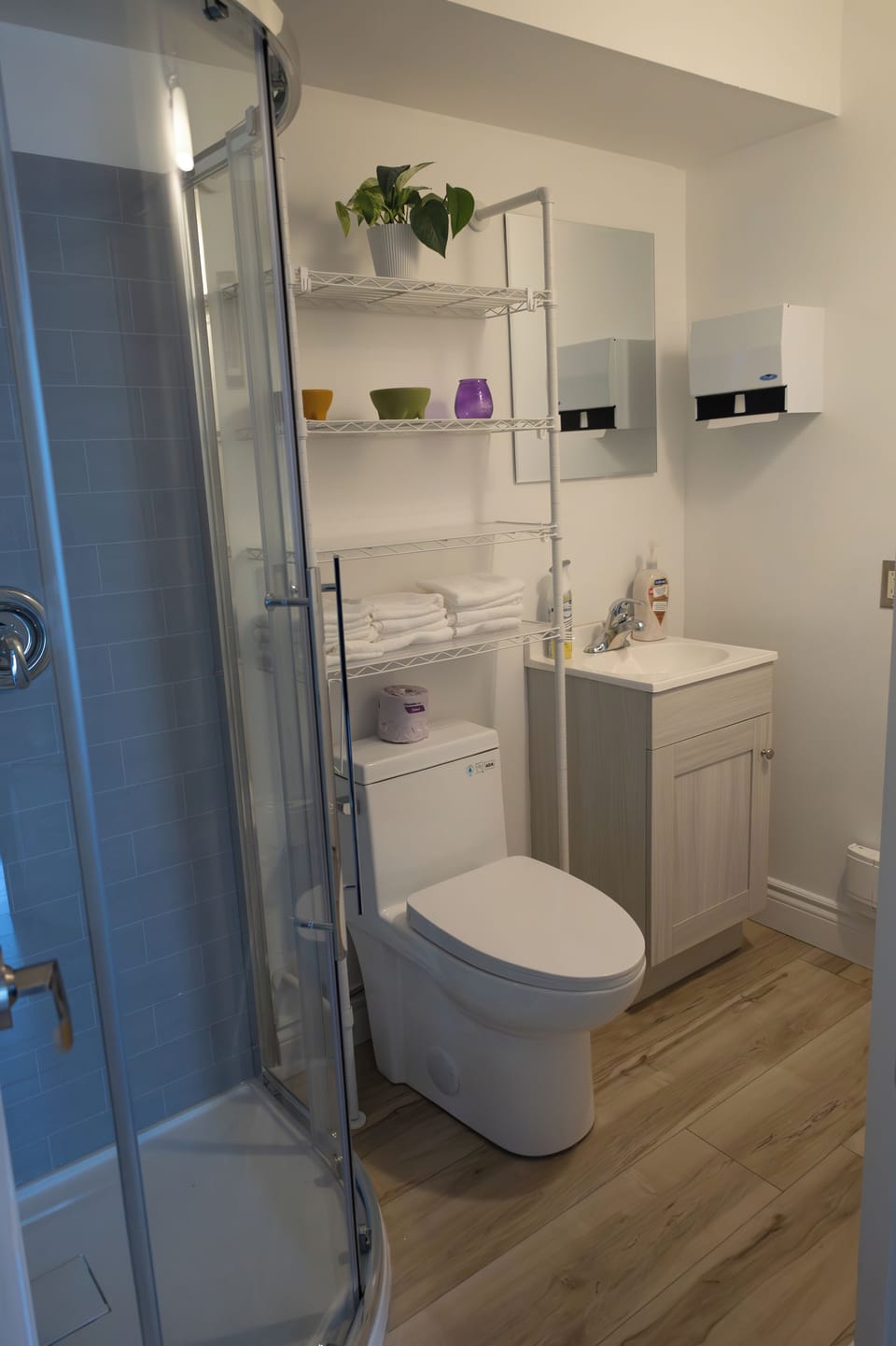 Shower, soap, toilet paper