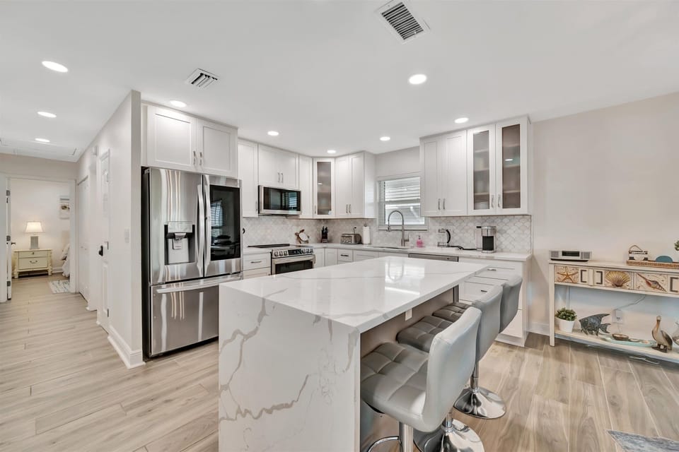Spacious modern kitchen with large island seating