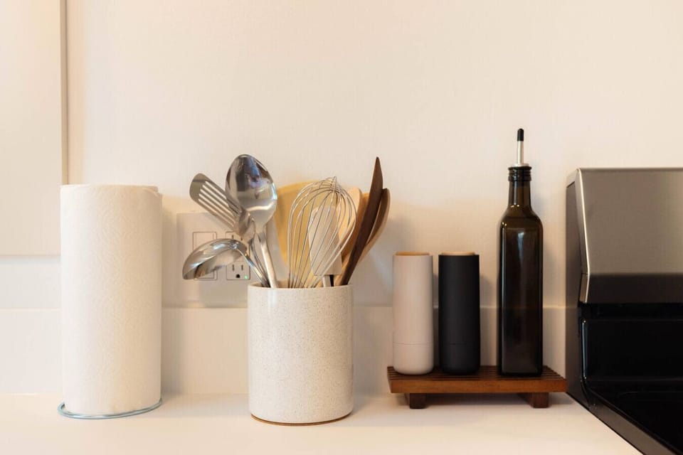 Modern kitchen stocked with essentials