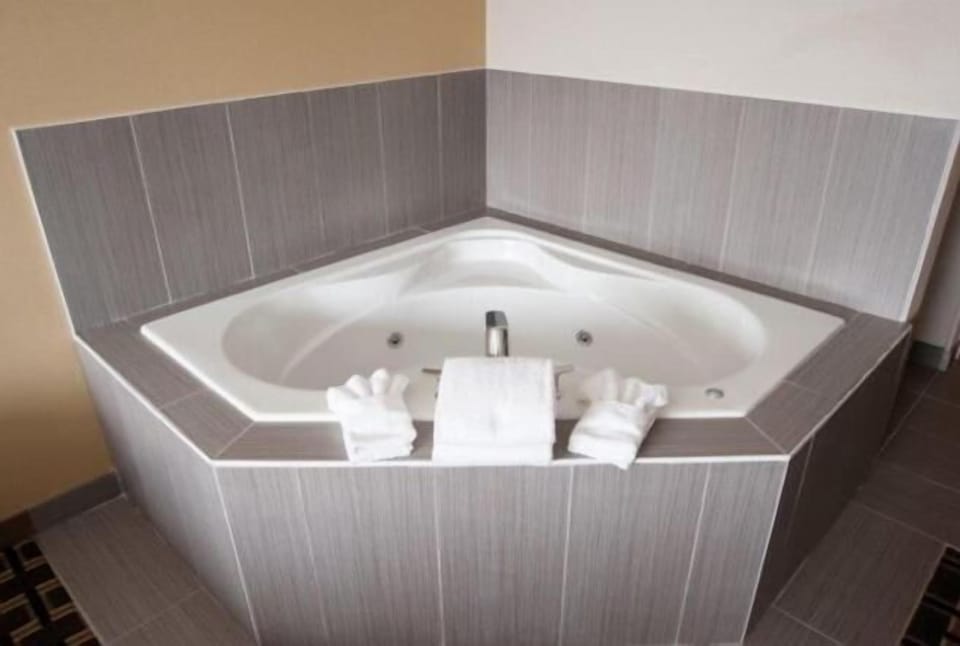 Combined shower/tub, free toiletries, hair dryer, towels