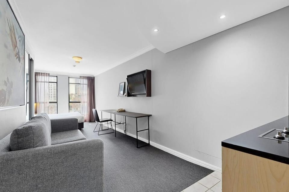 Clean and inviting living area for your stay