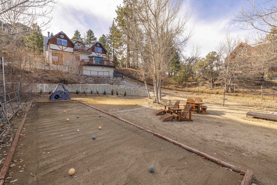 This unique cabin getaway features a private bocce ball court!