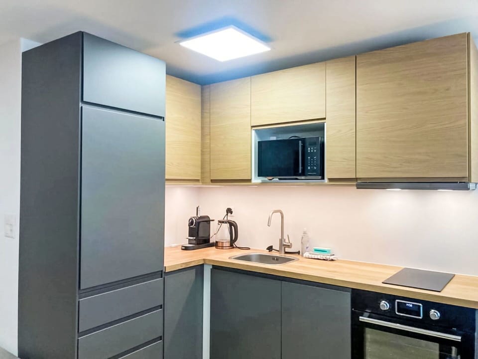 Kitchen Appliance, Kitchen, Cabinetry, Countertop, Furniture, Major Appliance, Interior Design, Wood, Home Appliance, Flooring