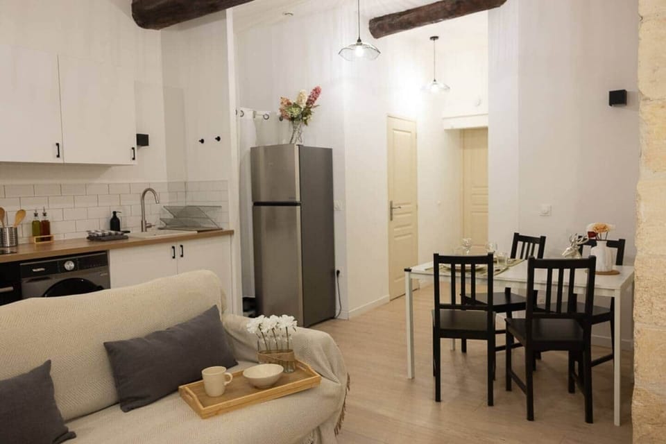 Un grand frigo compose également le coin salon / cuisine. Et pour profiter de votre séjour, notre suite appartement de charme dispose d'une connexion fibre wifi 7 haut débit, avec accès à Netflix.