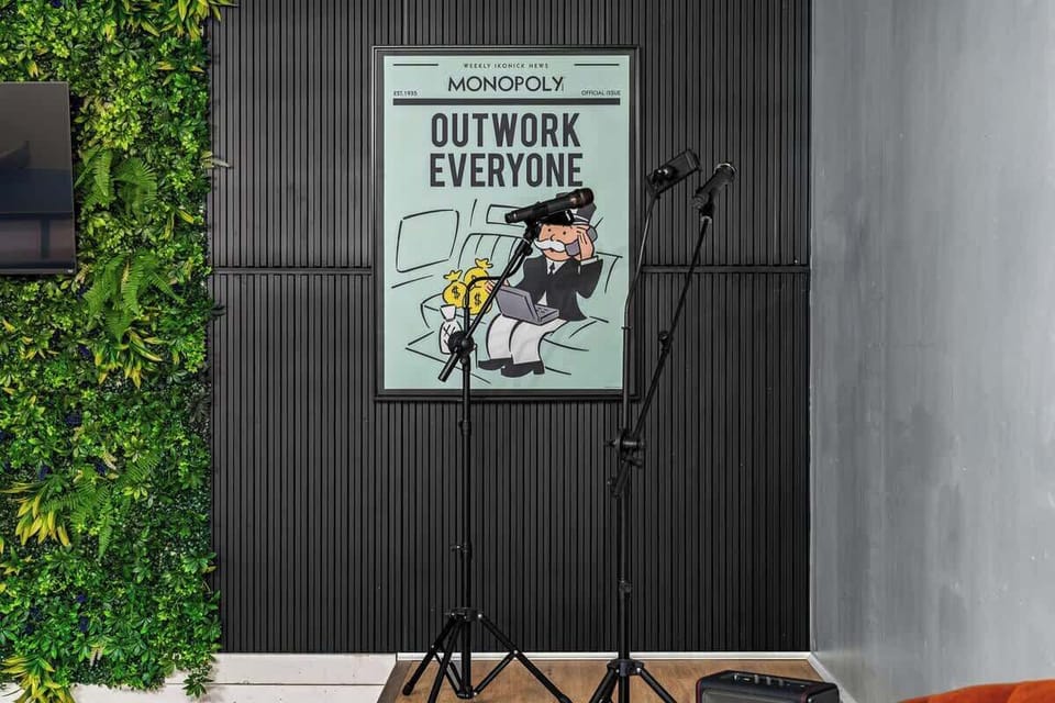 Mini stage setup perfect for karaoke, performances, or fun group moments.