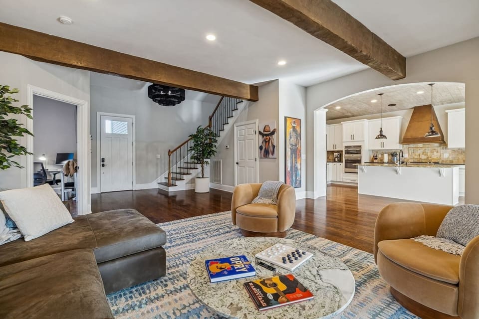 View of entrance area from Living Room with entrance to Master Suite on Left