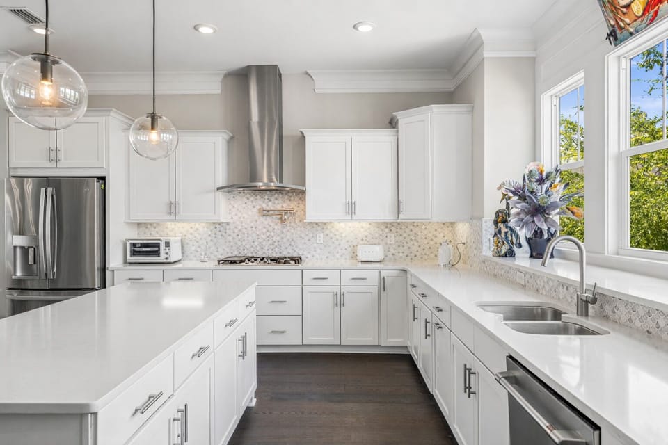 The master kitchen on the second floor has everything you could wish for in a primary home, let alone a vacation home