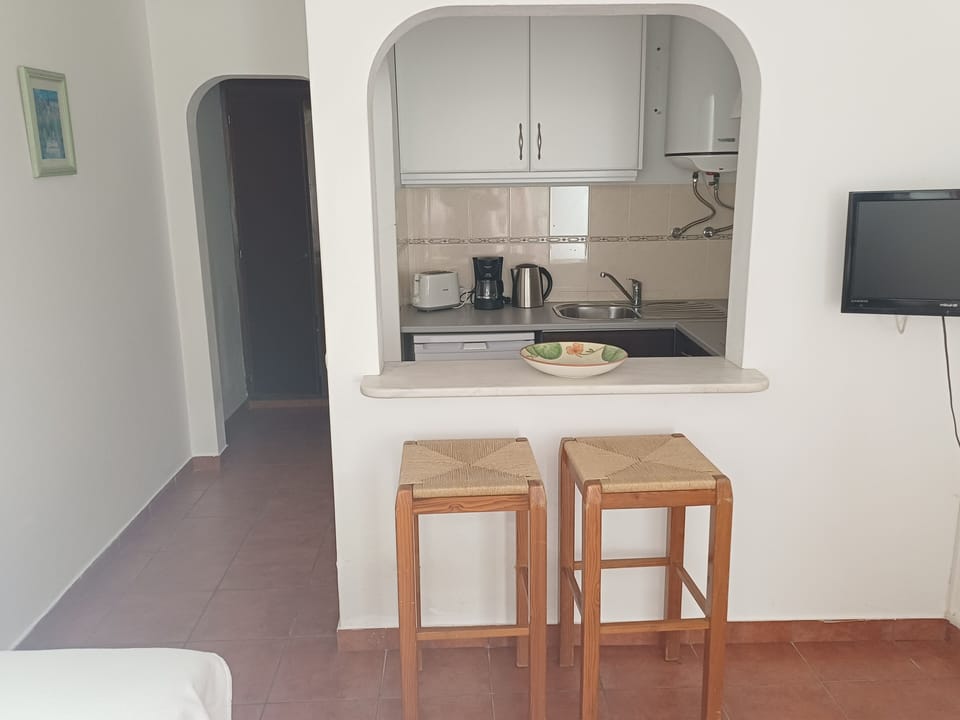 Basic Studio, 1 Bedroom, Pool Access, Ground Floor | Private kitchen | Fridge, microwave, stovetop, electric kettle