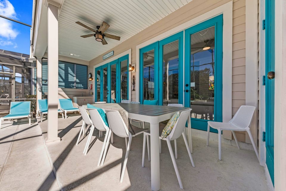 “Plenty of seating for lounging, sunbathing, or gathering poolside.”