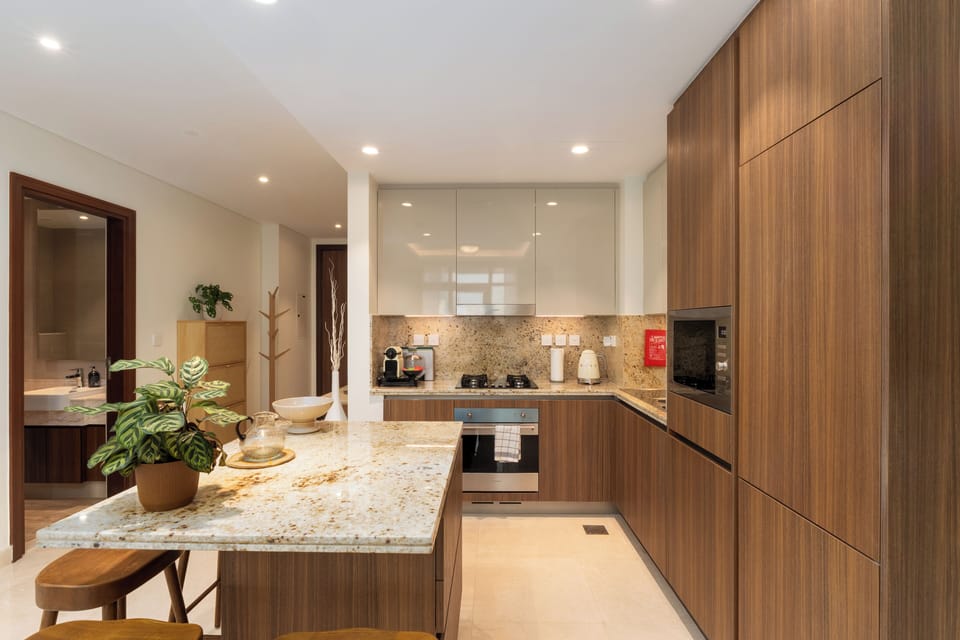 Deluxe Apartment, Balcony, City View | Private kitchen | Fridge, microwave, oven, stovetop