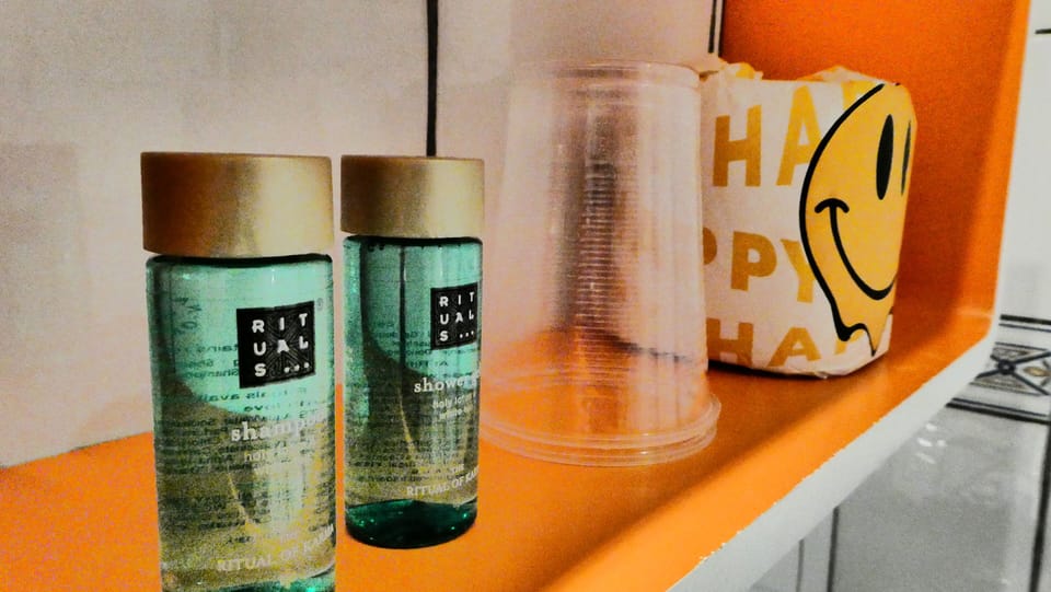 Shower, free toiletries, hair dryer, towels