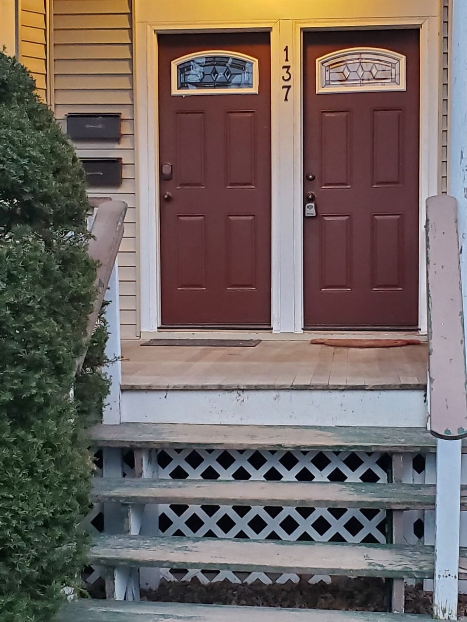 Door on left downstairs and right is upstairs. 