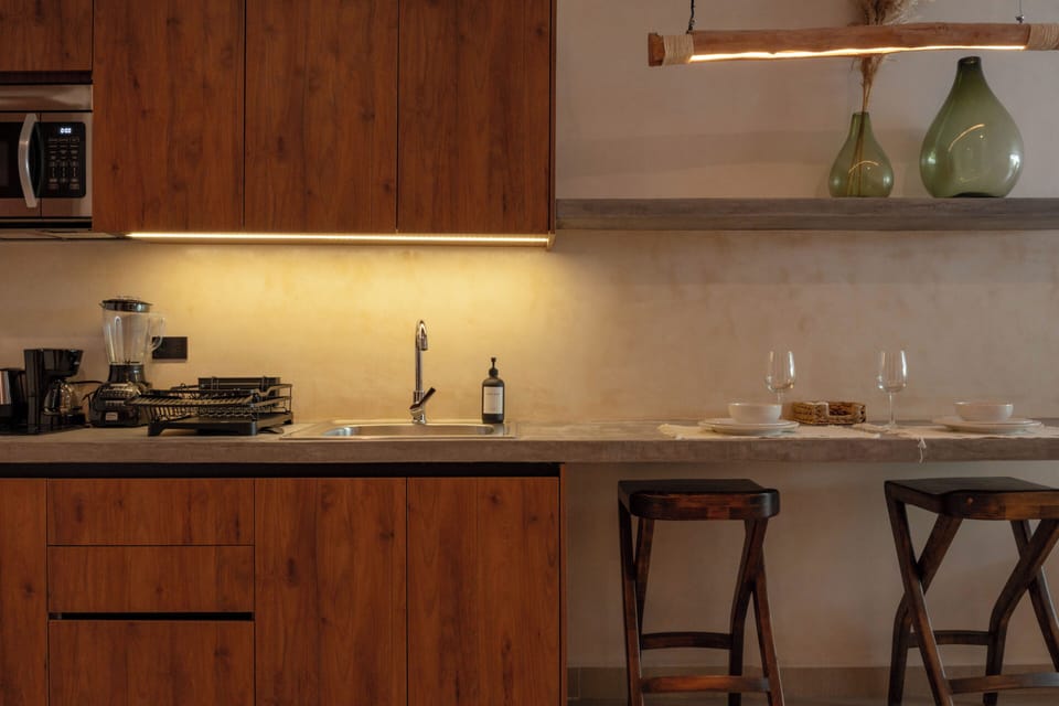 Superior Apartment | Private kitchen | Fridge, microwave, electric kettle, cookware/dishes/utensils
