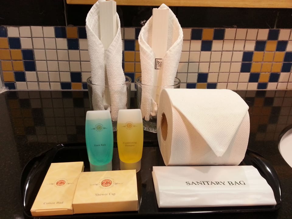 Free toiletries, hair dryer, bidet, towels