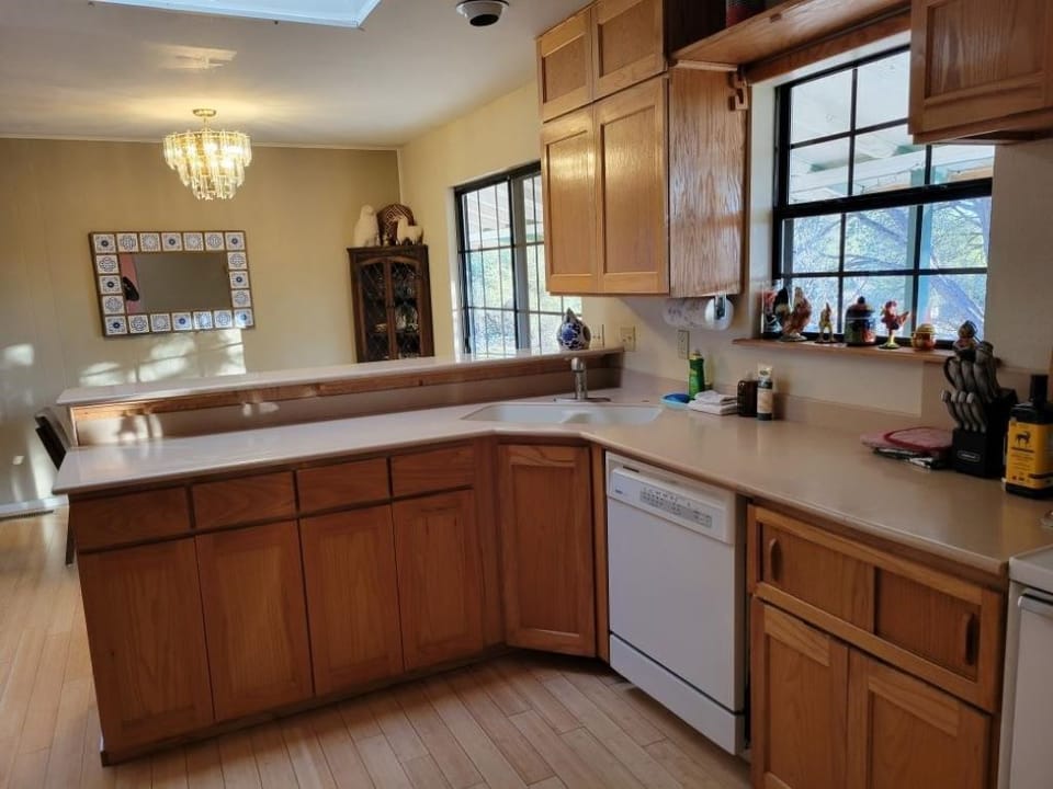 Bright open kitchen with lots of counter space,