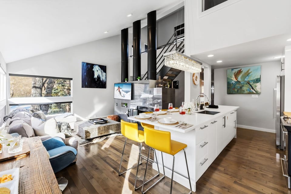 Dining area with a view and seating for 6 at the kitchen island.