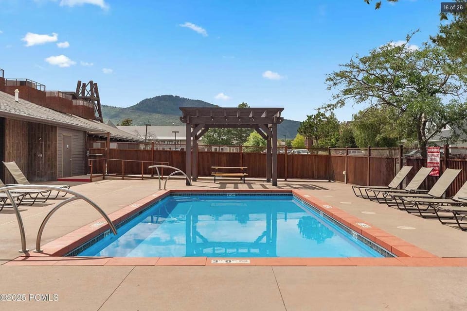 The pool, open in the summer time