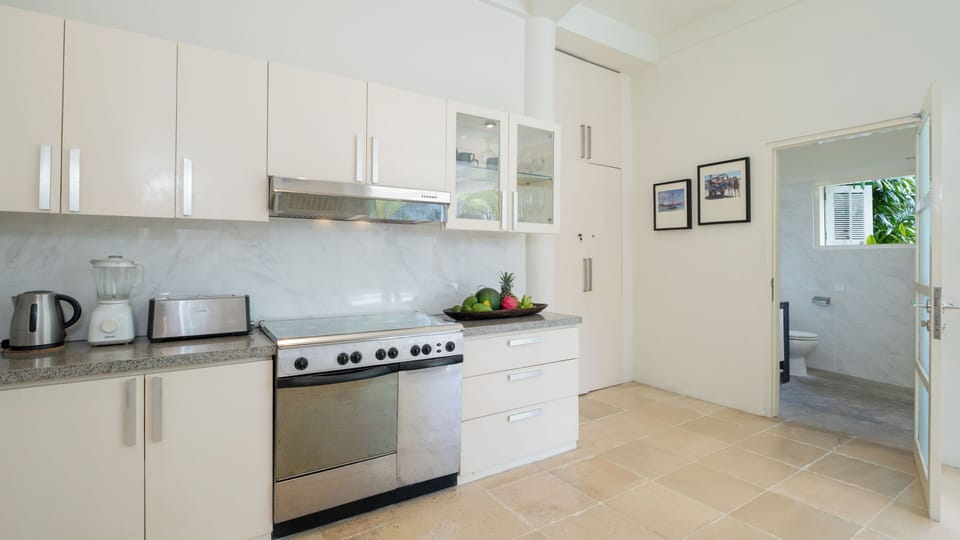 Villa | Private kitchen | Fridge, microwave, oven, stovetop