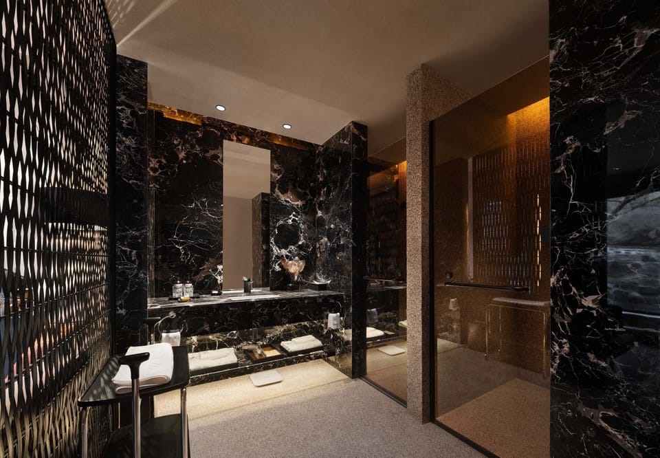 Premier Suite, Patio, Mountain View | Bathroom | Separate tub and shower, designer toiletries, bathrobes, slippers