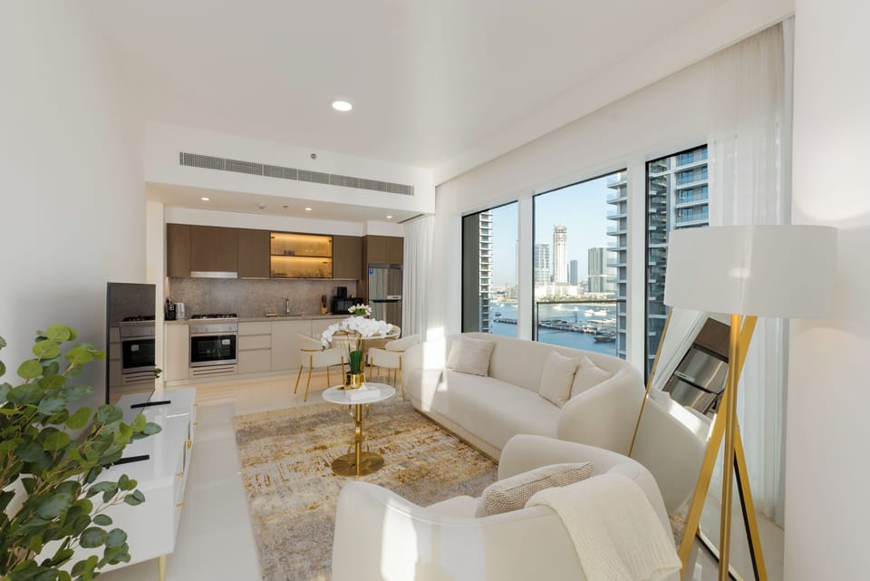 Premier Apartment, 1 Bedroom, Balcony, Partial Sea View | Living area