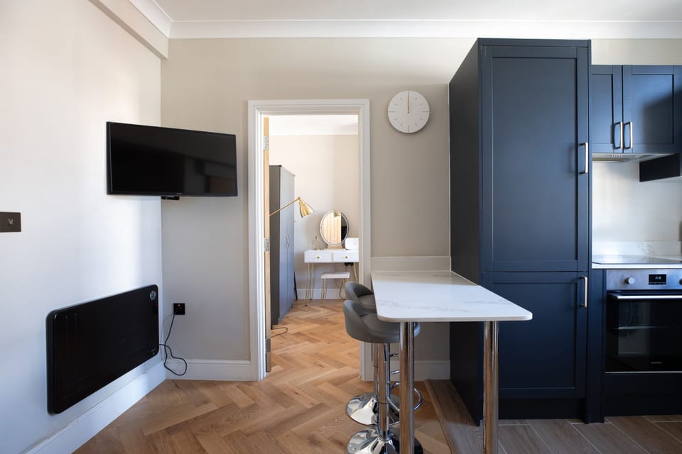 Deluxe Apartment, Private Bathroom, City View | Private kitchen | Full-size fridge, microwave, oven, stovetop