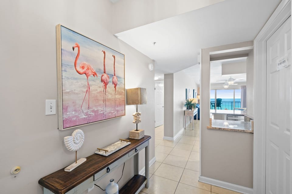 Coastal-inspired hallway decor leading you to more beautiful spaces