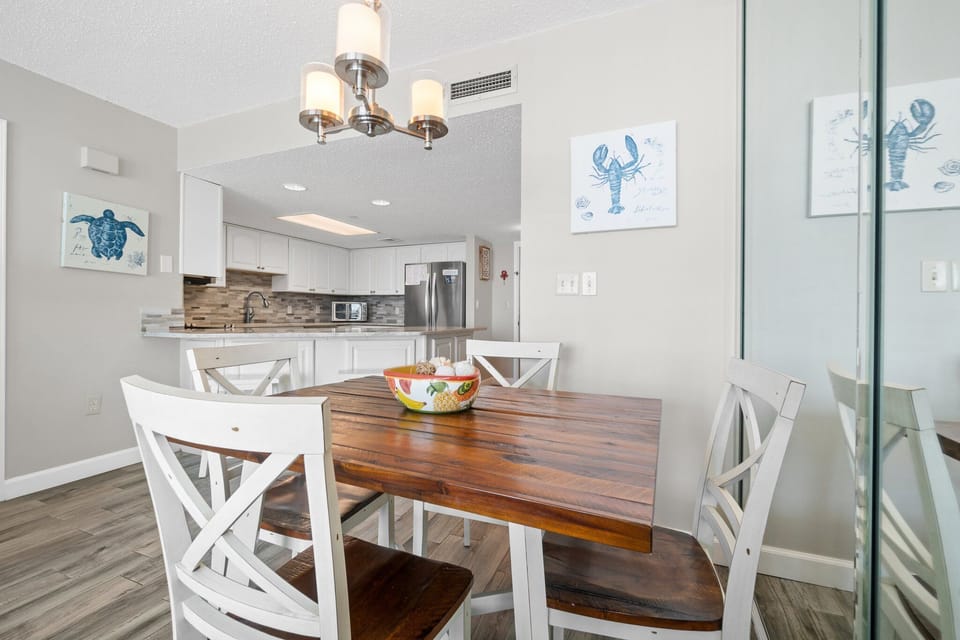 Tastefully decorated dining area with beautiful coastal touches